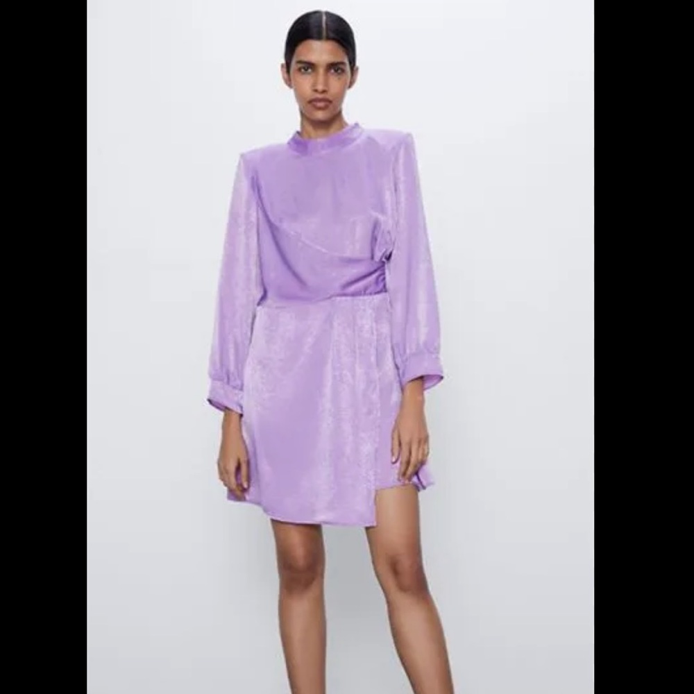 Purple Draped Zara Long Sleeve Dress